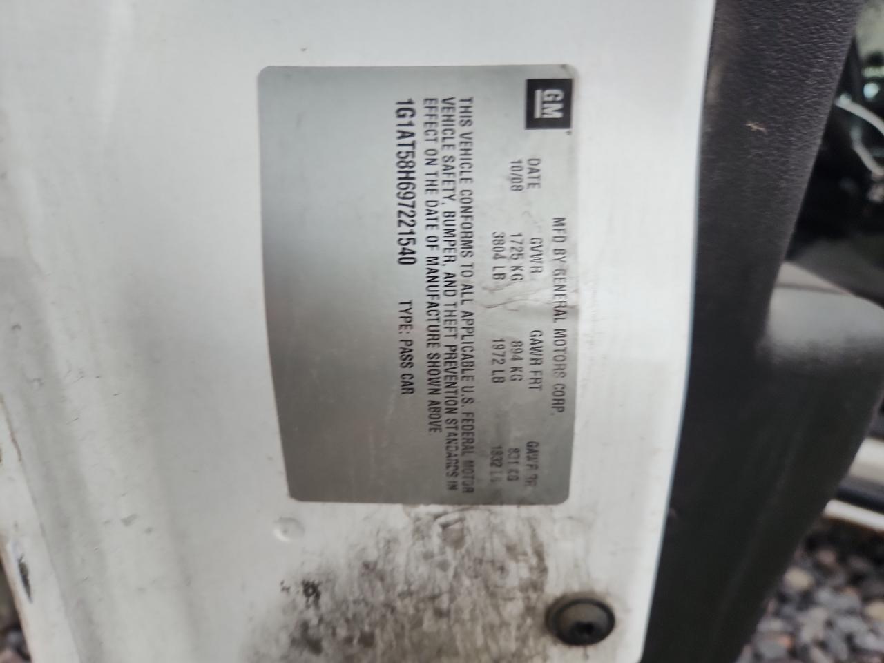 2009 Chevrolet Cobalt Lt VIN: 1G1AT58H697221540 Lot: 81617795