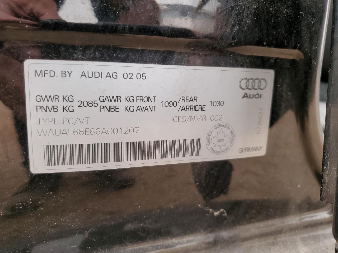 2006 Audi A4 2 Turbo VIN: WAUAF68E66A001207 Lot: 71719945