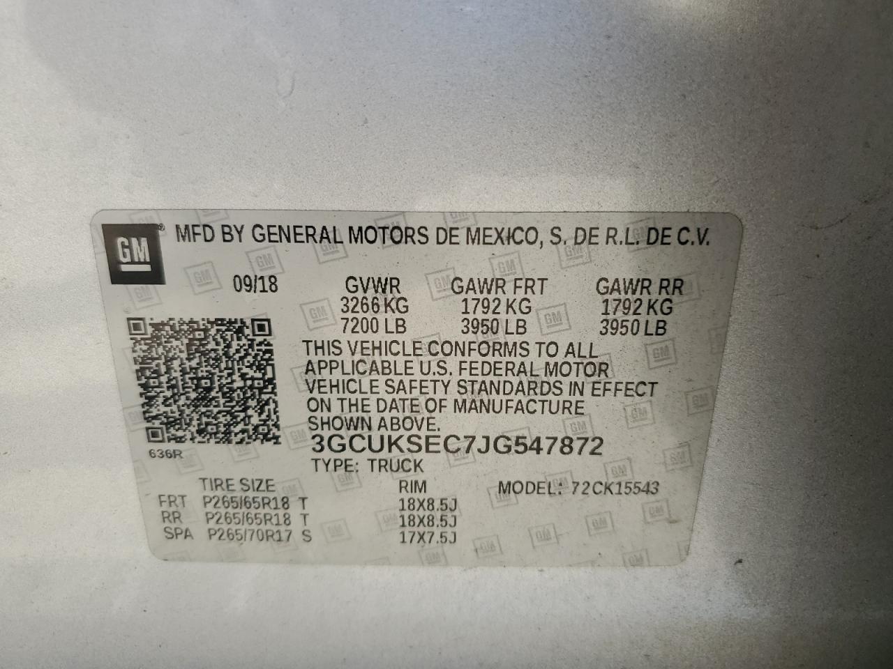 2018 Chevrolet Silverado K1500 Ltz VIN: 3GCUKSEC7JG547872 Lot: 81617815