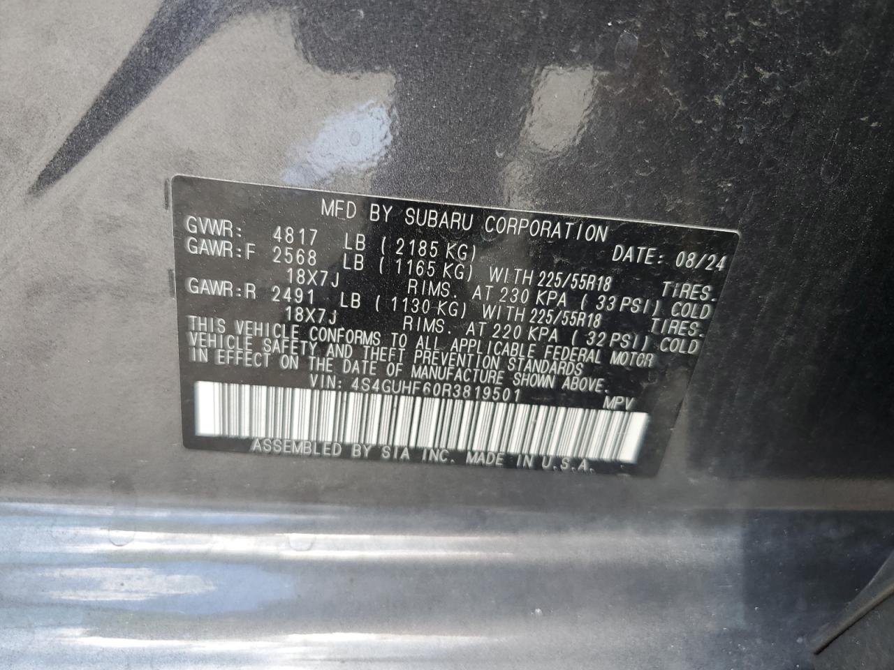 2024 Subaru Crosstrek Sport VIN: 4S4GUHF60R3819501 Lot: 80433105