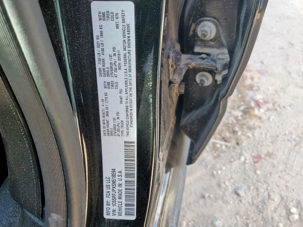 2025 Ram 1500 Laramie VIN: 1C6SRFJPXSN518594 Lot: 81077155