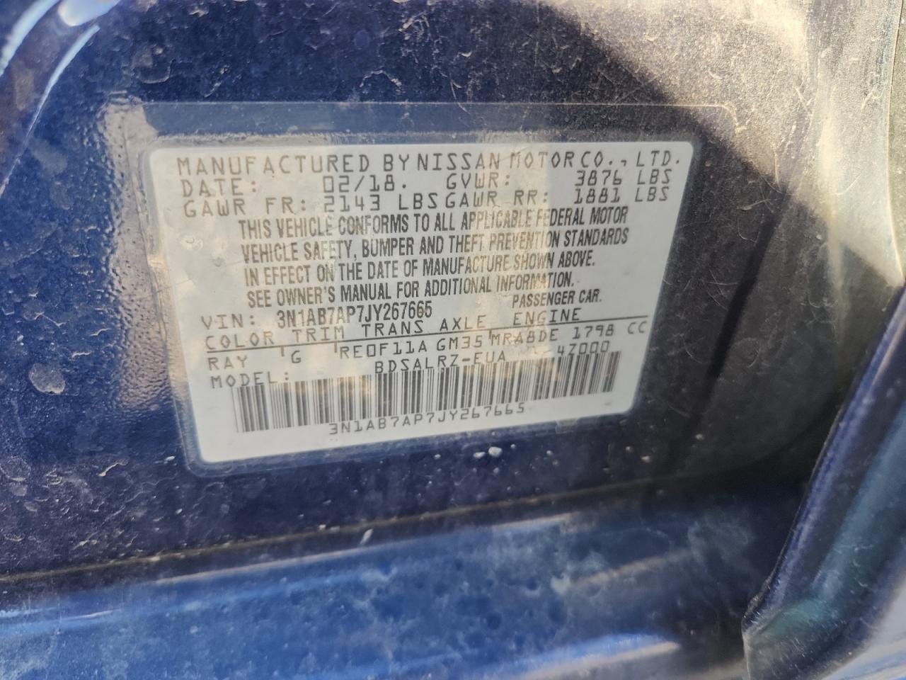 2018 Nissan Sentra S VIN: 3N1AB7AP7JY267665 Lot: 82107995