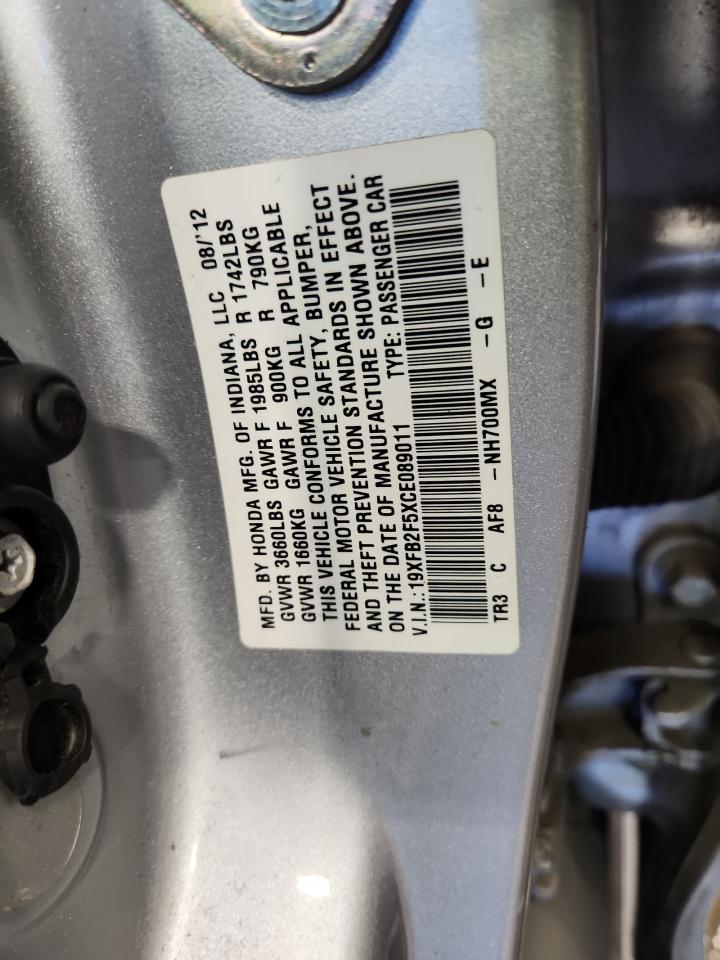 2012 Honda Civic Lx VIN: 19XFB2F5XCE089011 Lot: 80085585