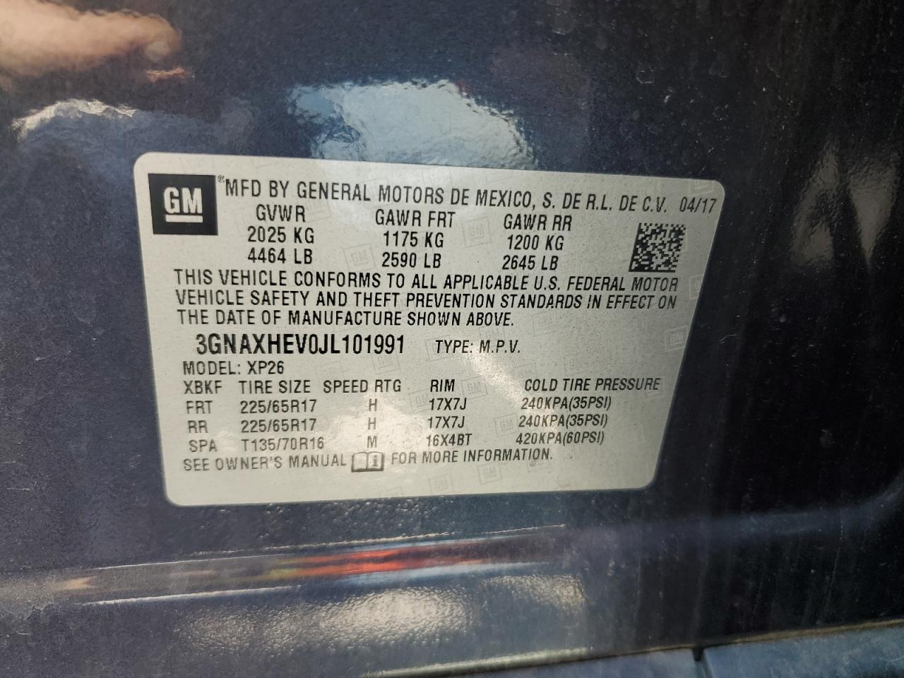 2018 Chevrolet Equinox Ls VIN: 3GNAXHEV0JL101991 Lot: 81845955