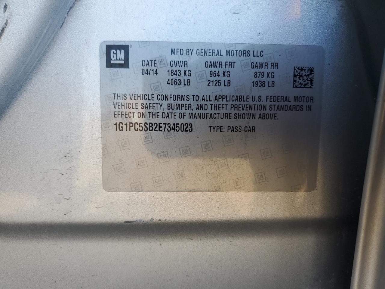 2014 Chevrolet Cruze Lt VIN: 1G1PC5SB2E7345023 Lot: 81861225