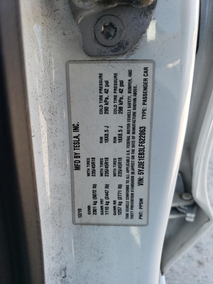 2020 Tesla Model 3 VIN: 5YJ3E1EB3LF622063 Lot: 80184205