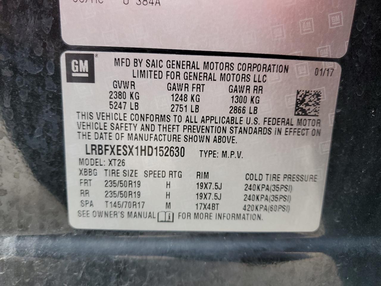 2017 Buick Envision Premium VIN: LRBFXESX1HD152630 Lot: 81603325