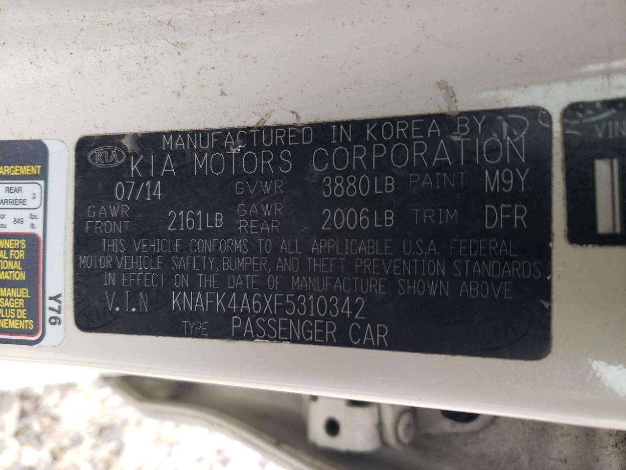 2015 Kia Forte Lx VIN: KNAFK4A6XF5310342 Lot: 71922395