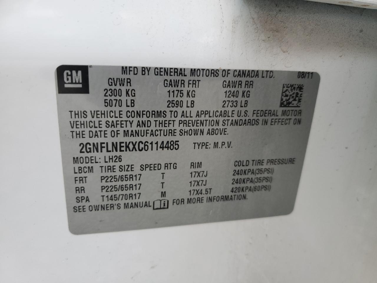 2012 Chevrolet Equinox Lt VIN: 2GNFLNEKXC6114485 Lot: 71559325