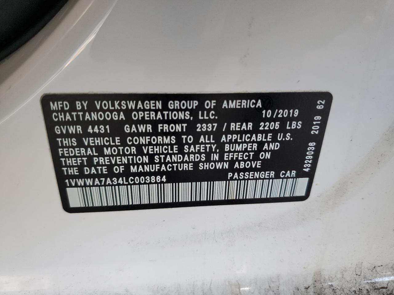 2020 Volkswagen Passat Se VIN: 1VWWA7A34LC003864 Lot: 81094185