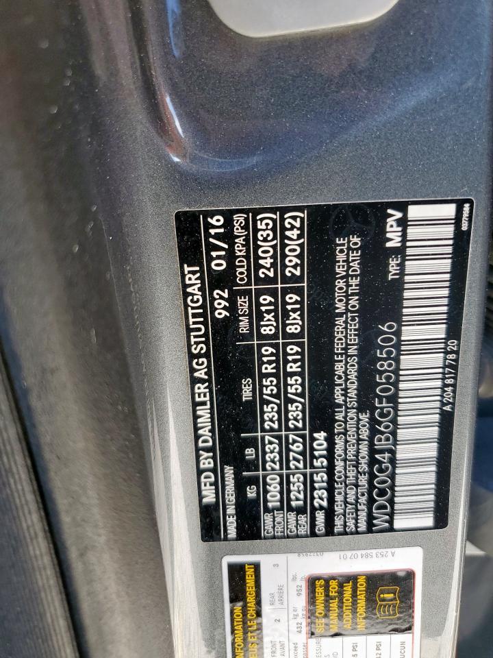 2016 Mercedes-Benz Glc 300 VIN: WDC0G4JB6GF058506 Lot: 82152015