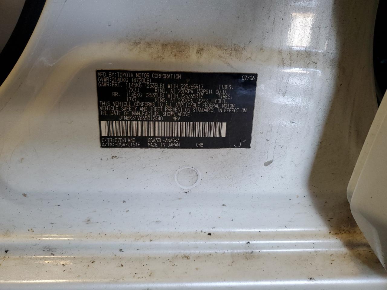 2006 Toyota Rav4 Limited VIN: JTMBK31V665012440 Lot: 80113935