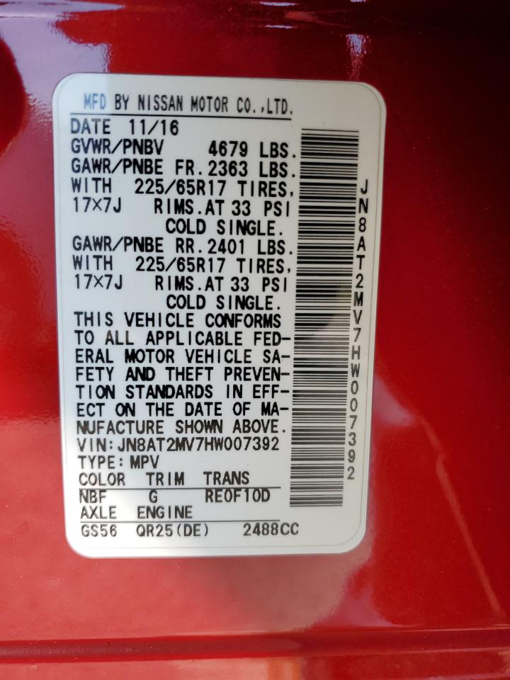 2017 Nissan Rogue S VIN: JN8AT2MV7HW007392 Lot: 80833215