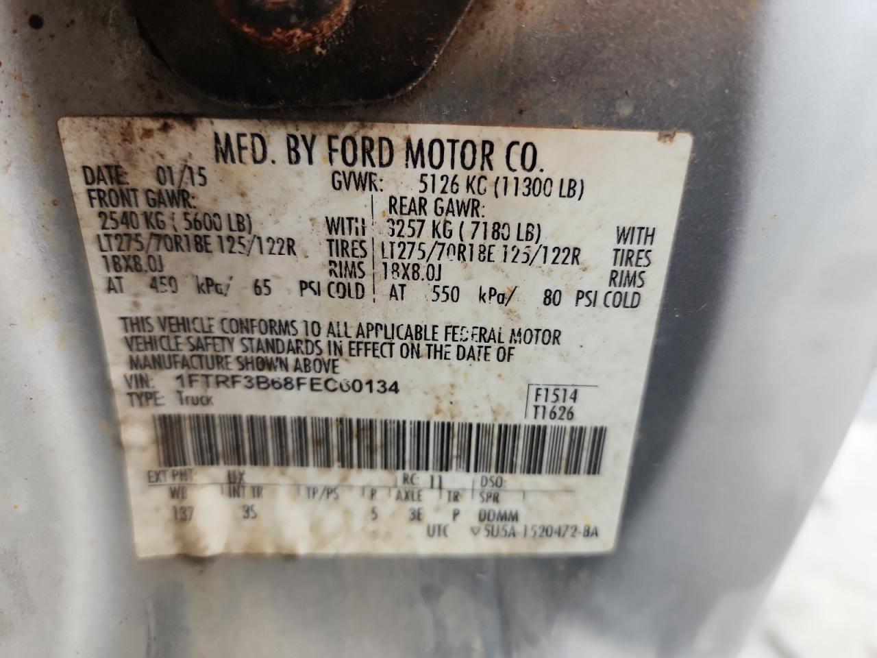 2015 Ford F350 Super Duty VIN: 1FTRF3B68FEC60134 Lot: 71482865