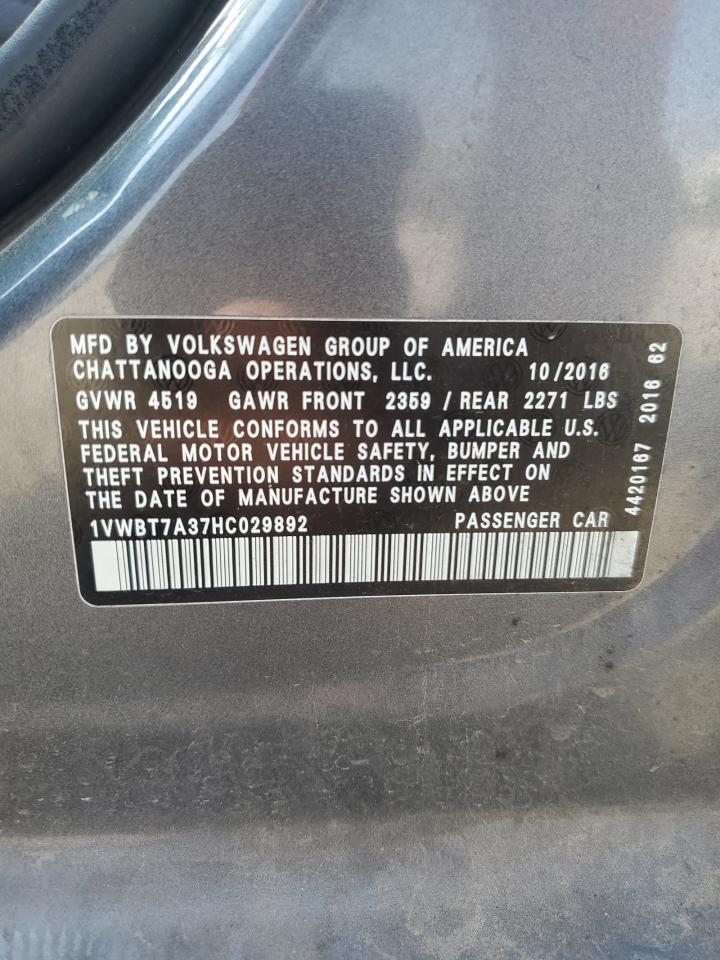 2017 Volkswagen Passat Se VIN: 1VWBT7A37HC029892 Lot: 80487575