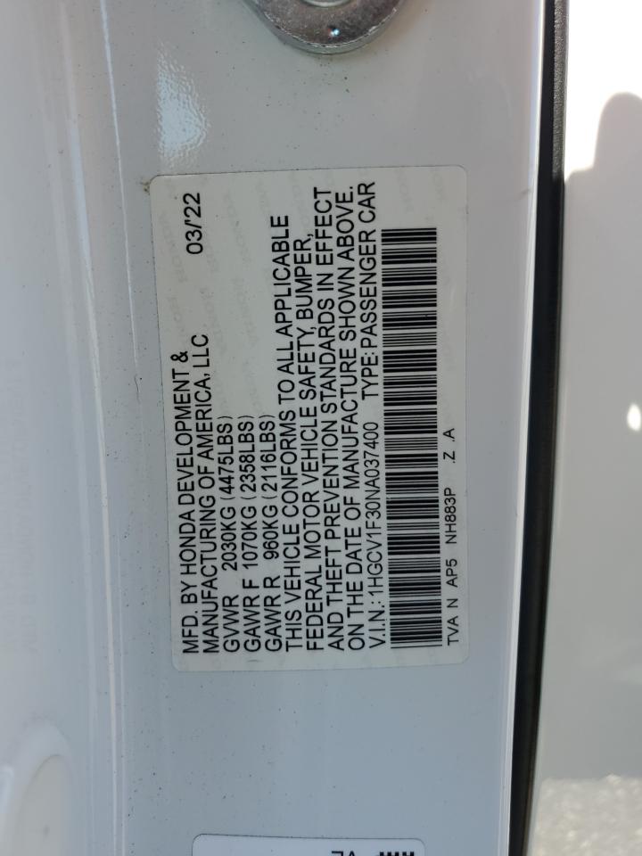 2022 Honda Accord Sport VIN: 1HGCV1F30NA037400 Lot: 71930075