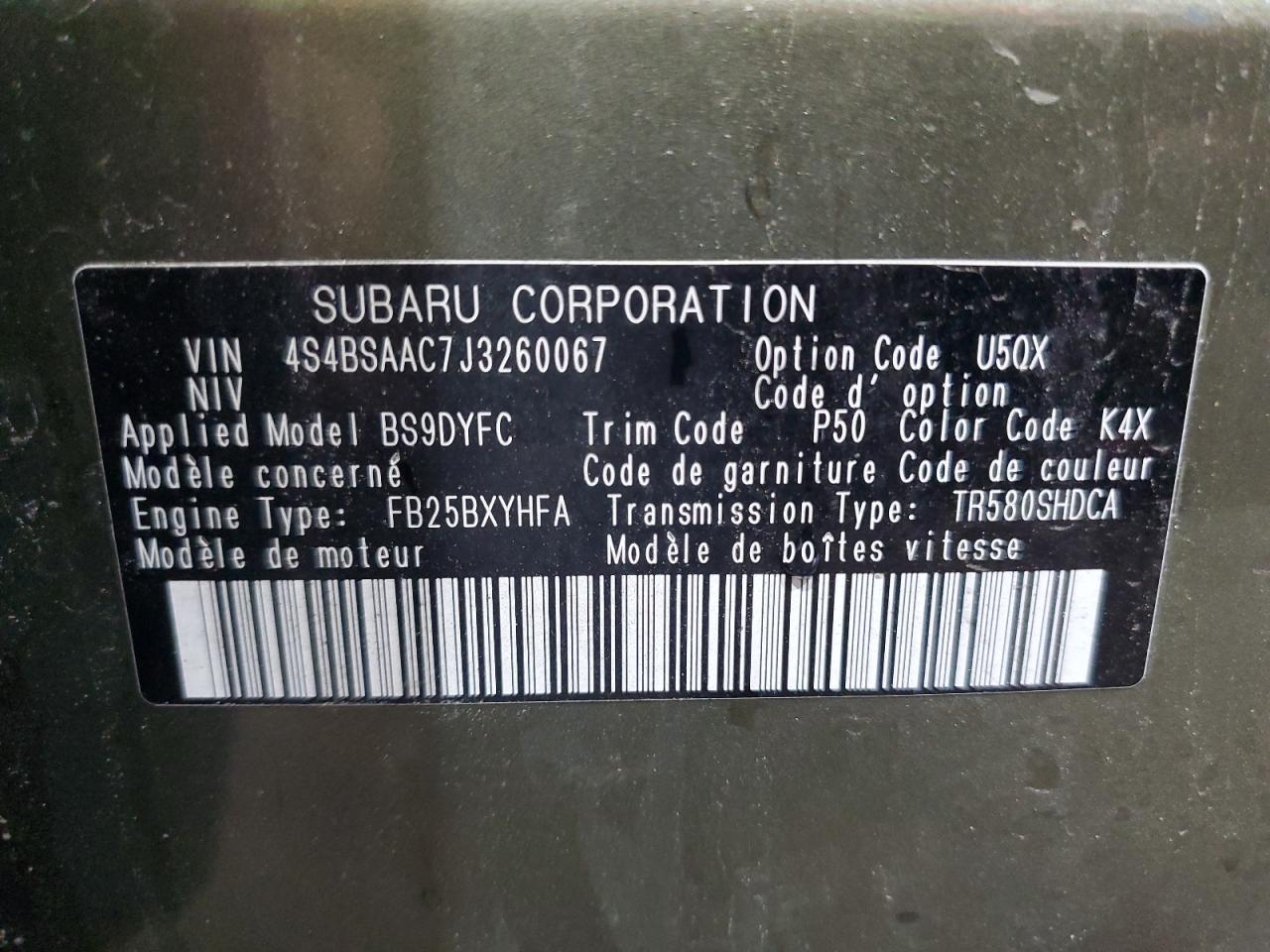 2018 Subaru Outback 2.5I VIN: 4S4BSAAC7J3260067 Lot: 81368495