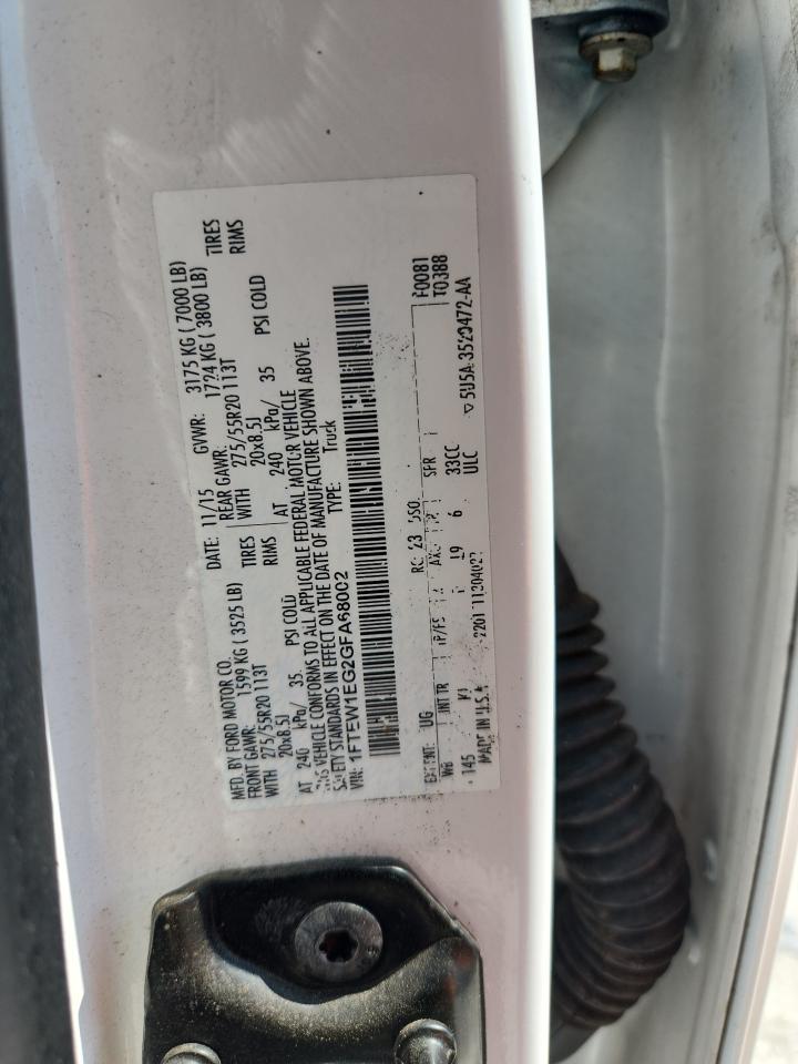 2016 Ford F150 Supercrew VIN: 1FTEW1EG2GFA68002 Lot: 80458005