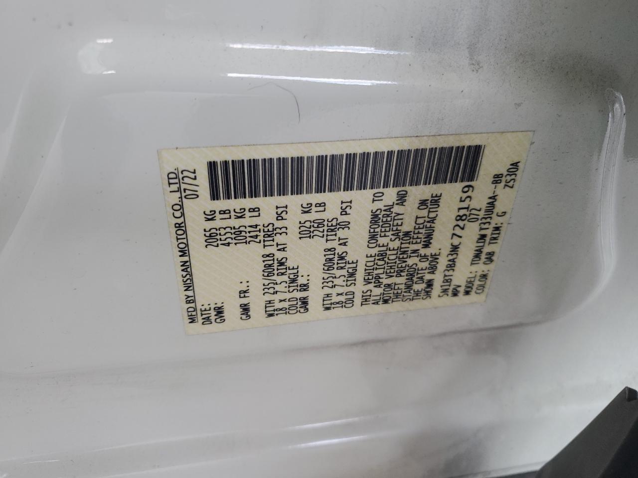 2022 Nissan Rogue Sv VIN: 5N1BT3BA3NC728159 Lot: 80716535