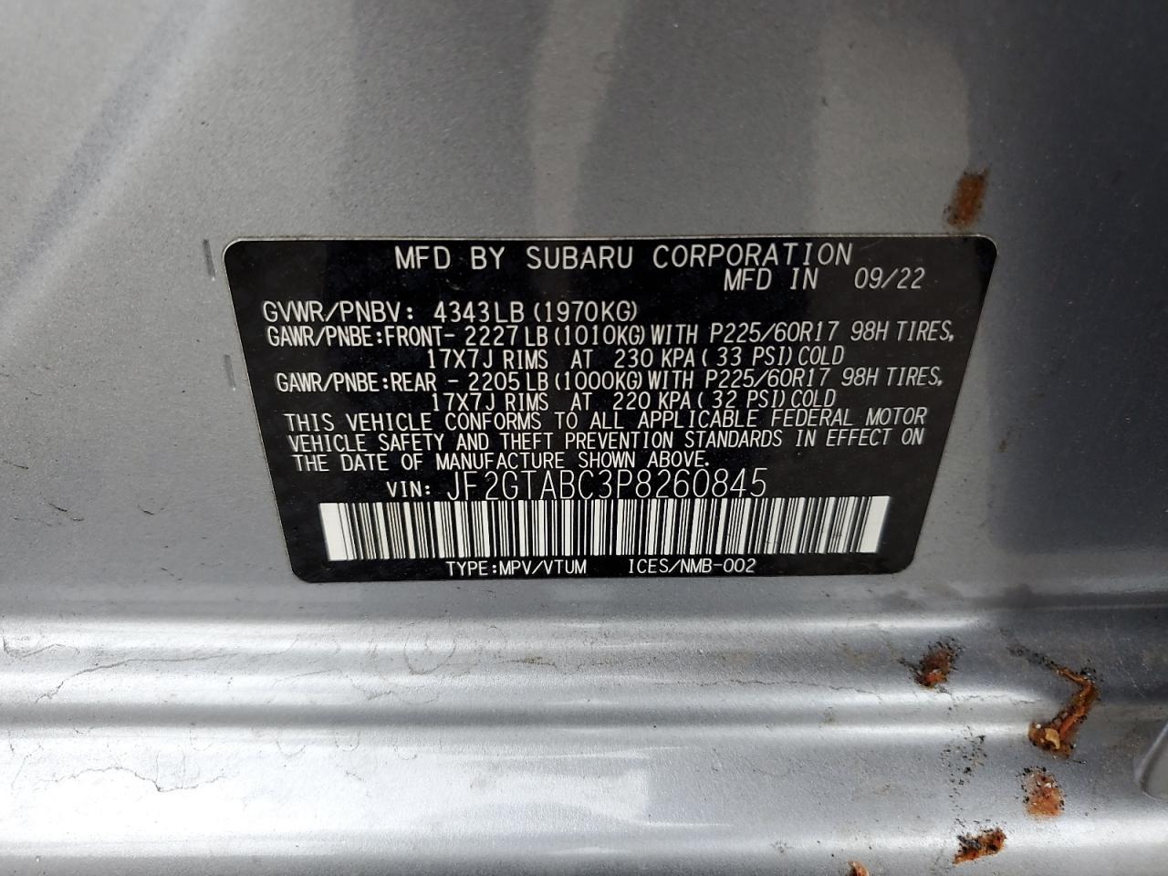 2023 Subaru Crosstrek VIN: JF2GTABC3P8260845 Lot: 83755305