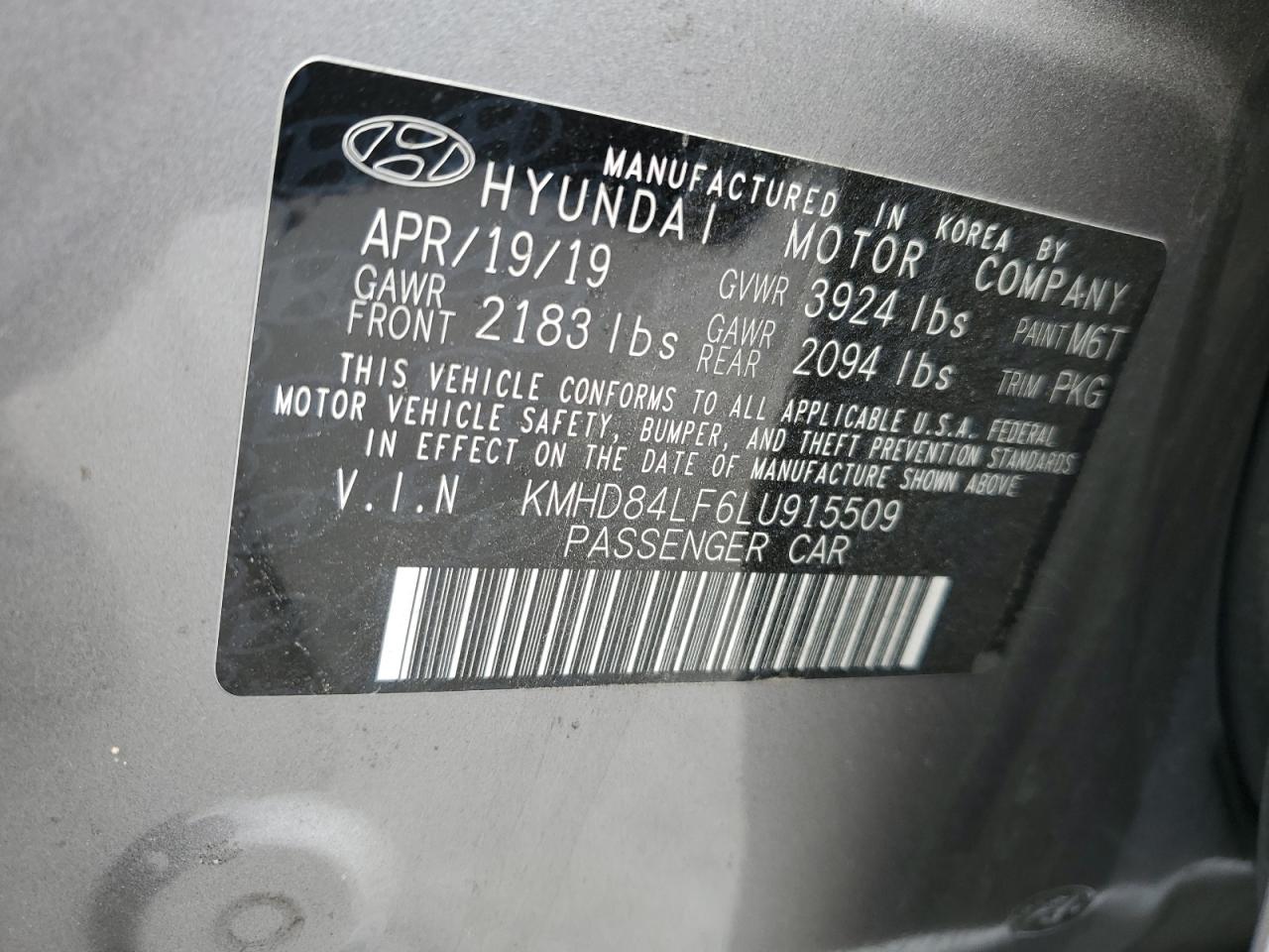 2020 Hyundai Elantra Sel VIN: KMHD84LF6LU915509 Lot: 81139895