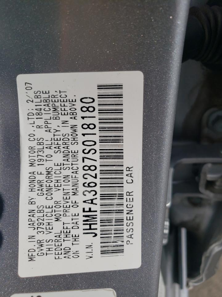 2007 Honda Civic Hybrid VIN: JHMFA36287S018180 Lot: 80648545