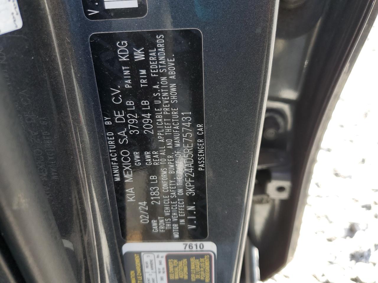 2024 Kia Forte Lx VIN: 3KPF24AD5RE757431 Lot: 81840935