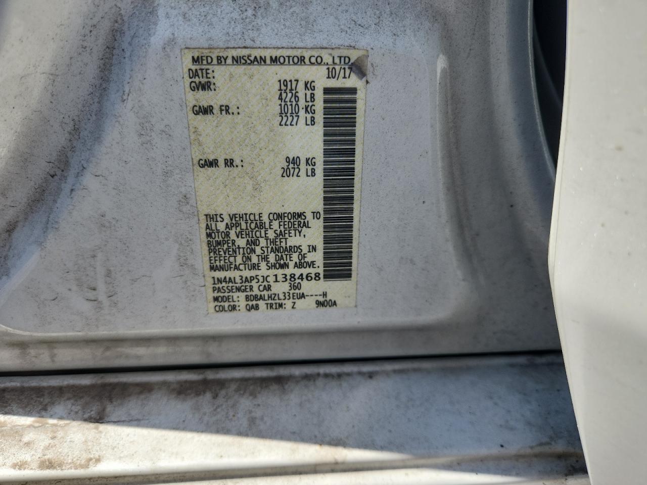 2018 Nissan Altima 2.5 VIN: 1N4AL3AP5JC138468 Lot: 80524285