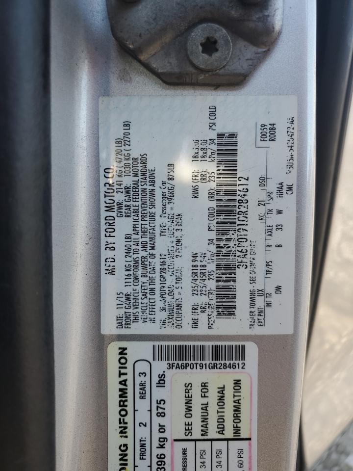 2016 Ford Fusion Se VIN: 3FA6P0T91GR284612 Lot: 80908545