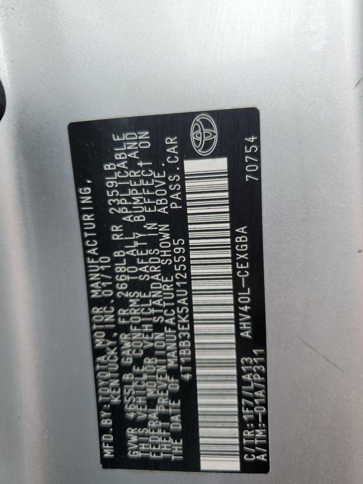 2010 Toyota Camry Hybrid VIN: 4T1BB3EK5AU125595 Lot: 80890885