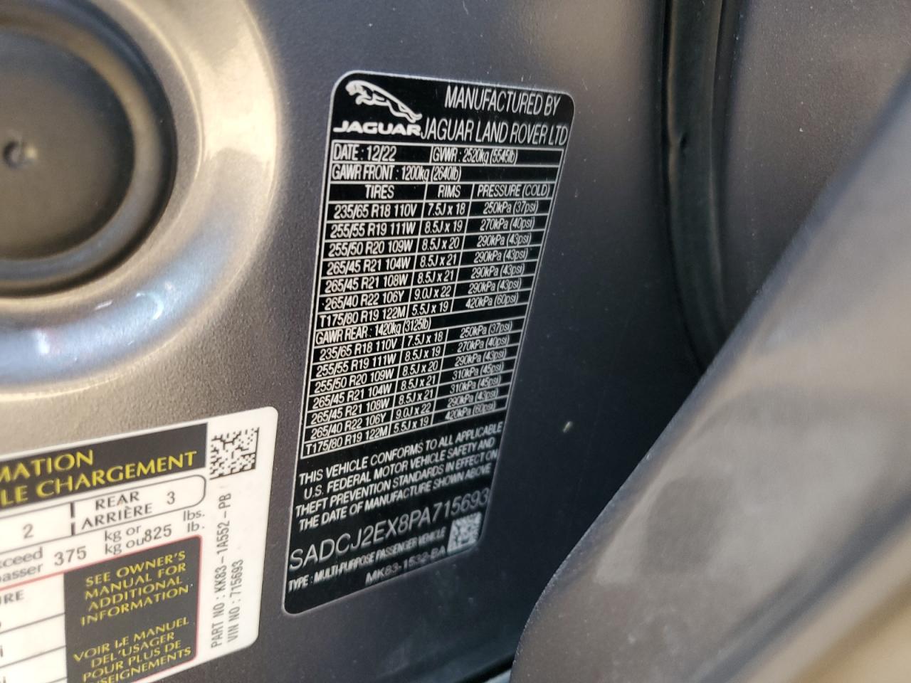 2023 Jaguar F-Pace S VIN: SADCJ2EX8PA715693 Lot: 72086395