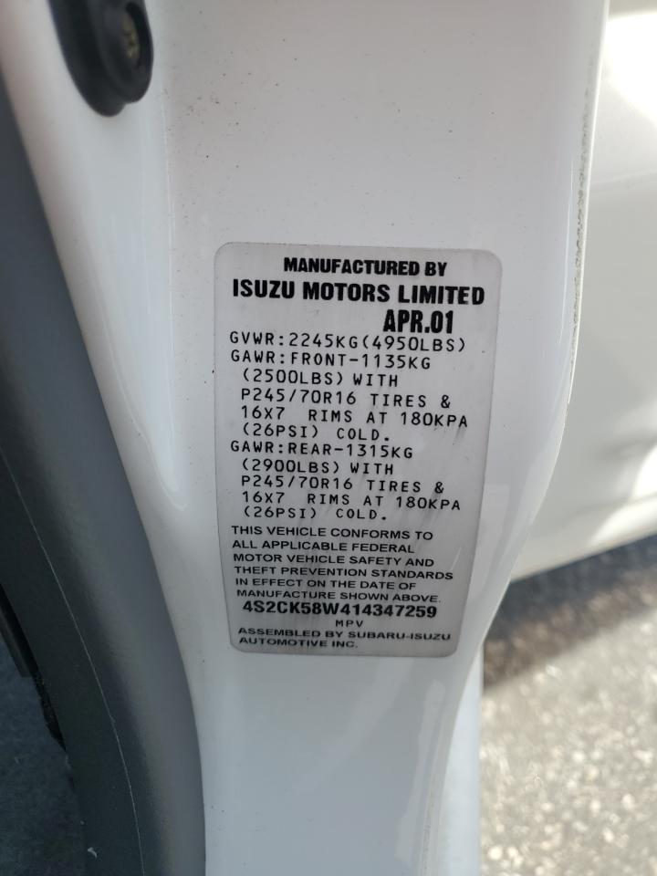 2001 Isuzu Rodeo S VIN: 4S2CK58W414347259 Lot: 81712885