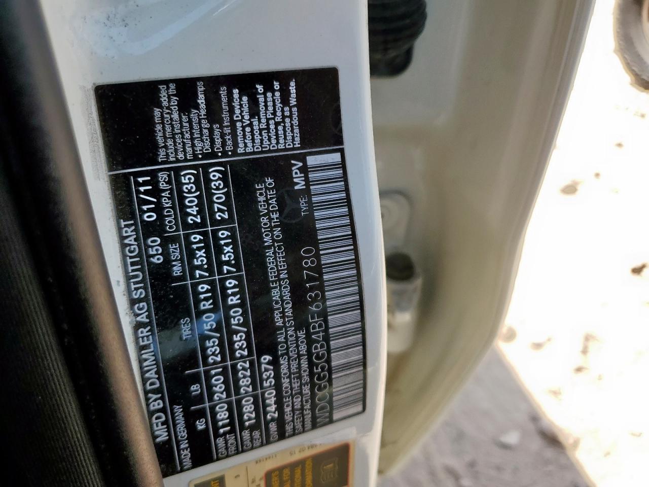 2011 Mercedes-Benz Glk 350 VIN: WDCGG5GB4BF631780 Lot: 80320765