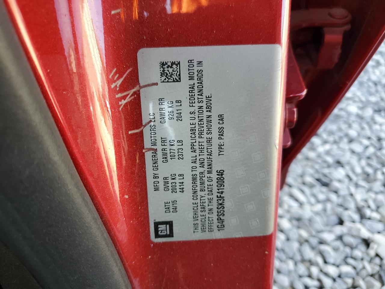 2015 Buick Verano VIN: 1G4PS5SK3F4190846 Lot: 80533215