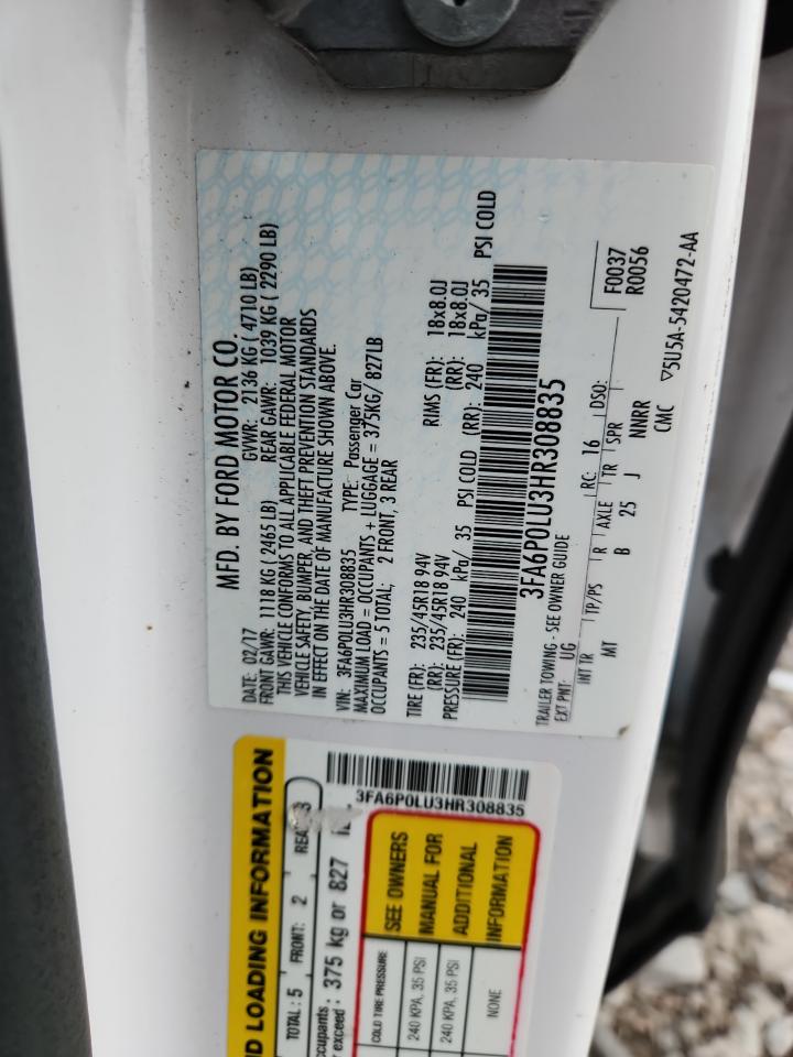 2017 Ford Fusion Se Hybrid VIN: 3FA6P0LU3HR308835 Lot: 81613835