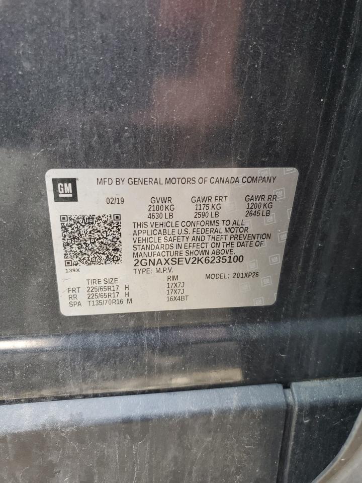 2019 Chevrolet Equinox Ls VIN: 2GNAXSEV2K6235100 Lot: 82016055