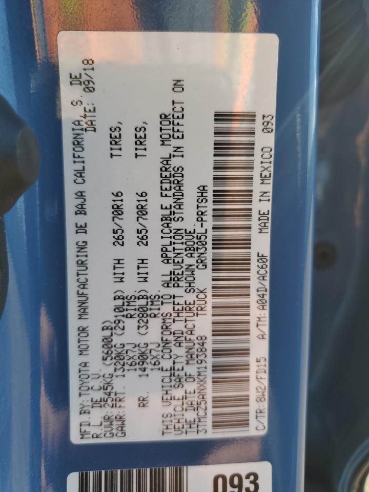 2019 Toyota Tacoma Double Cab VIN: 3TMCZ5ANXKM193848 Lot: 81449895