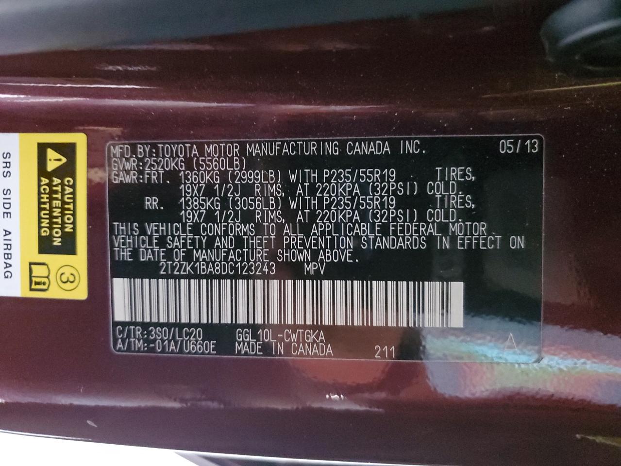 2013 Lexus Rx 350 VIN: 2T2ZK1BA8DC123243 Lot: 81144365