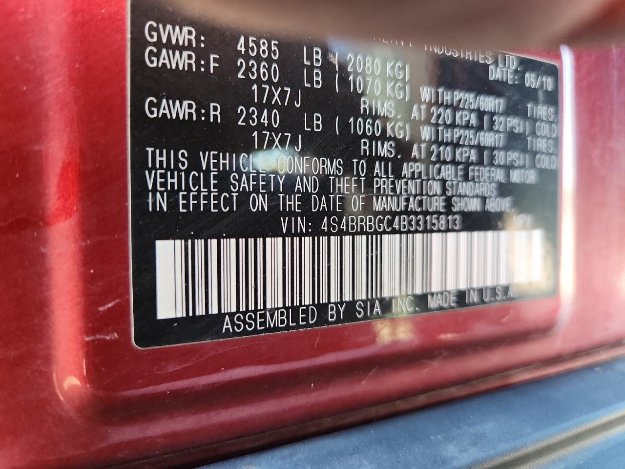 2011 Subaru Outback 2.5I Premium VIN: 4S4BRBGC4B3315813 Lot: 81452125