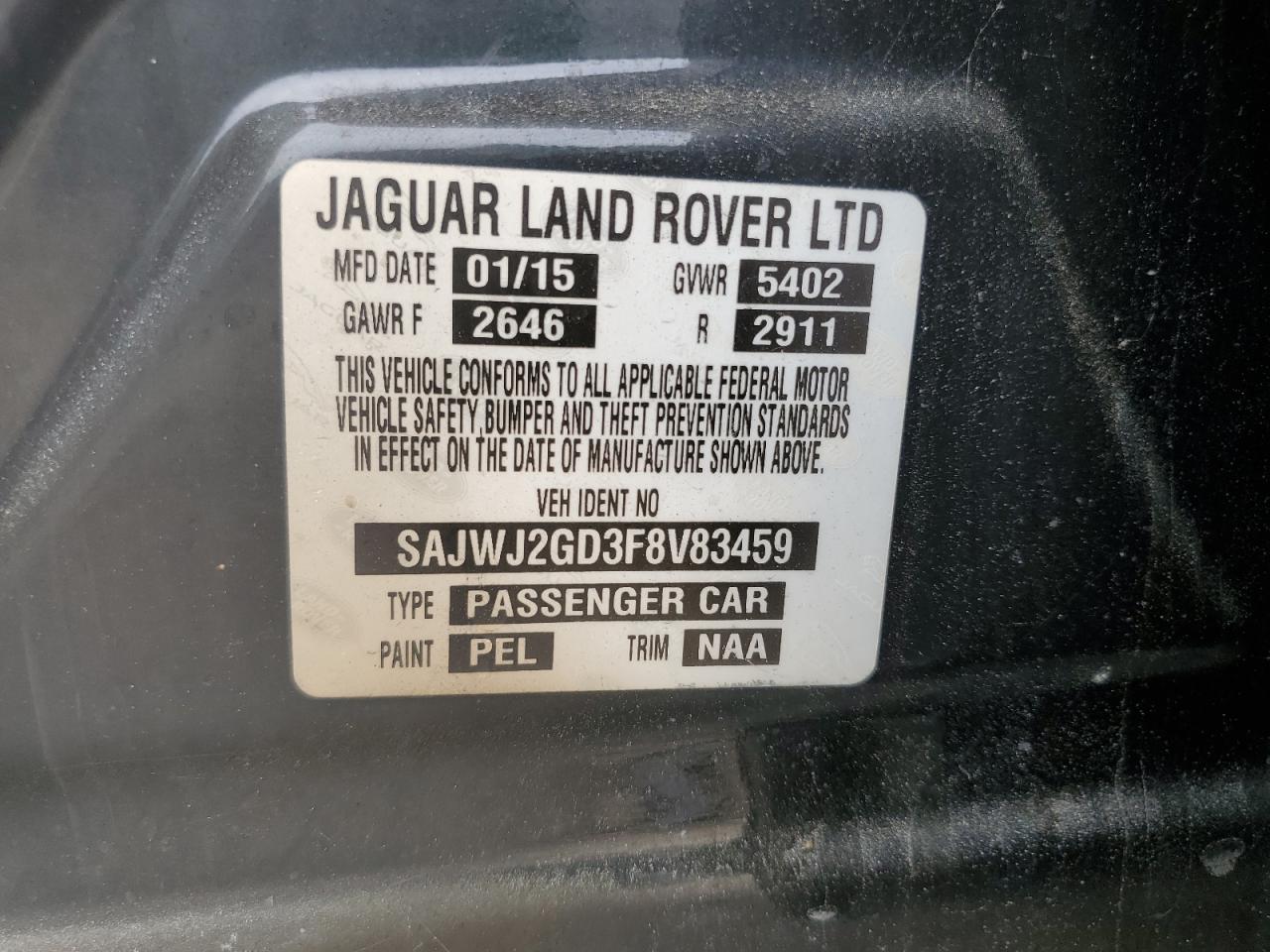 2015 Jaguar Xjl Portfolio VIN: SAJWJ2GD3F8V83459 Lot: 81664025