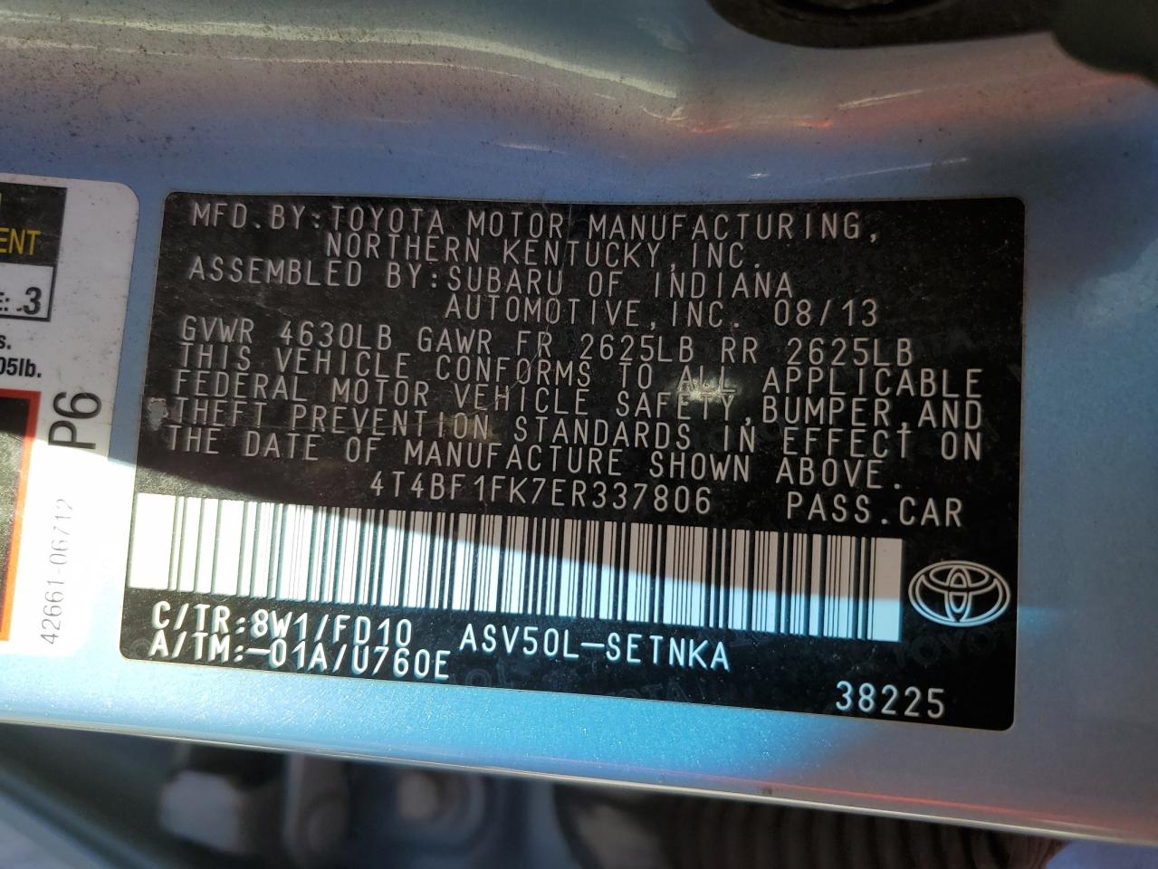 2014 Toyota Camry L VIN: 4T4BF1FK7ER337806 Lot: 84479065