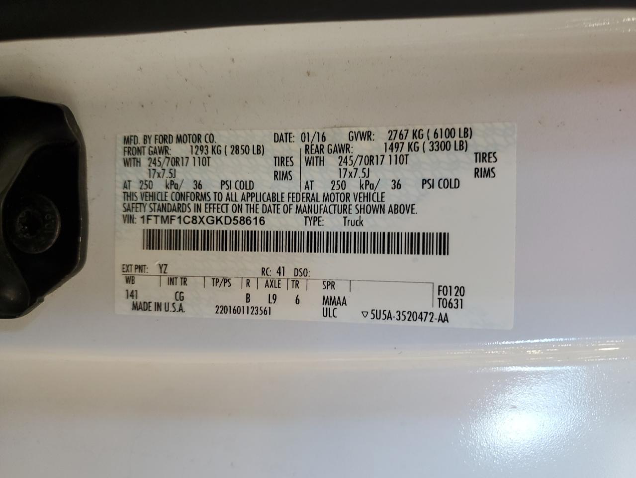 2016 Ford F150 VIN: 1FTMF1C8XGKD58616 Lot: 81632355