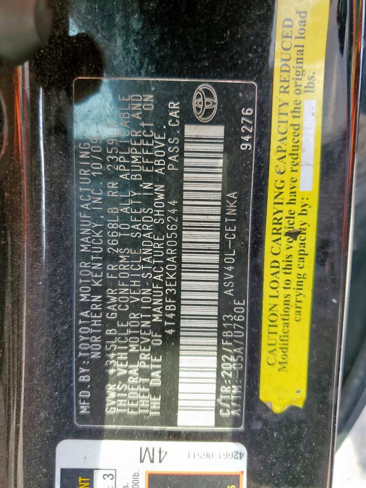 2010 Toyota Camry Base VIN: 4T4BF3EK0AR056244 Lot: 80581145