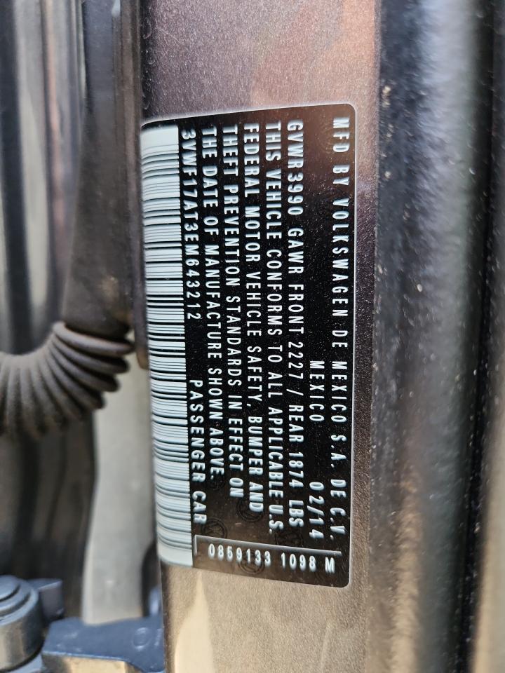 2014 Volkswagen Beetle VIN: 3VWF17AT3EM643212 Lot: 81470135