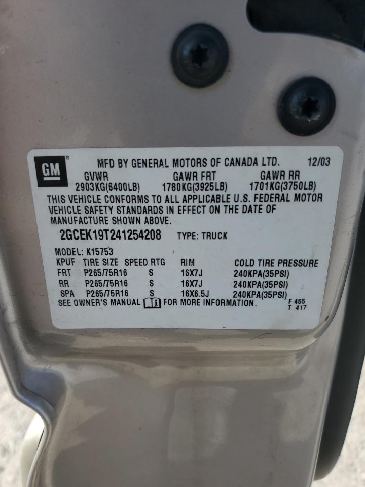 2004 Chevrolet Silverado K1500 VIN: 2GCEK19T241254208 Lot: 81488095