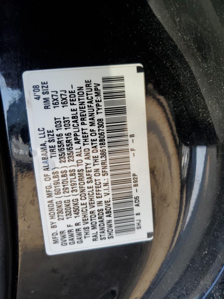 2008 Honda Odyssey Exl VIN: 5FNRL38618B067308 Lot: 80265405