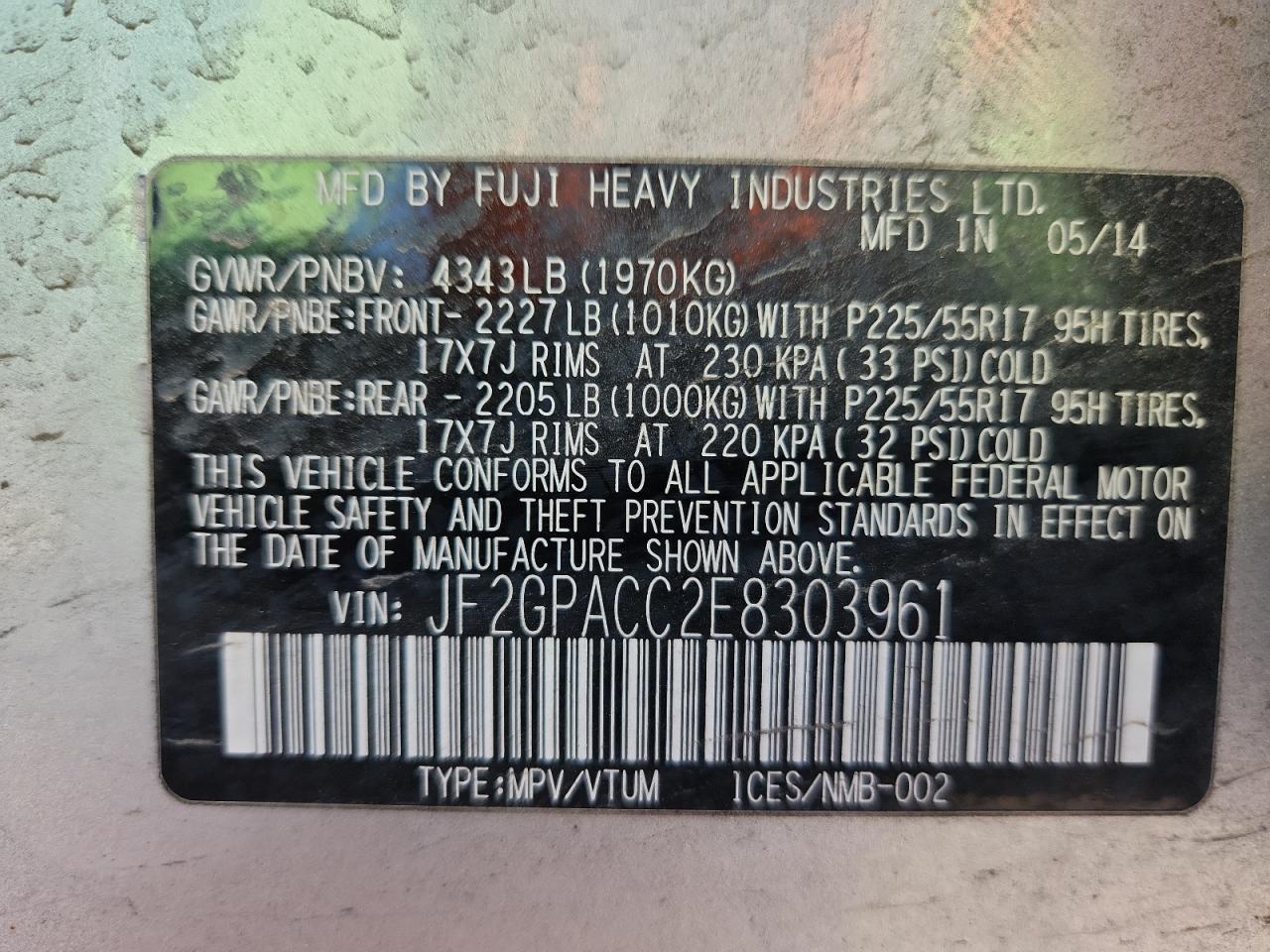 2014 Subaru Xv Crosstrek 2.0 Premium VIN: JF2GPACC2E8303961 Lot: 71927705