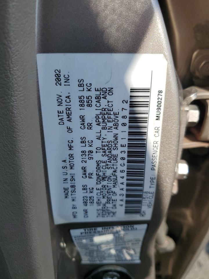 2003 Mitsubishi Galant Es VIN: 4A3AA46G03E110872 Lot: 80953645