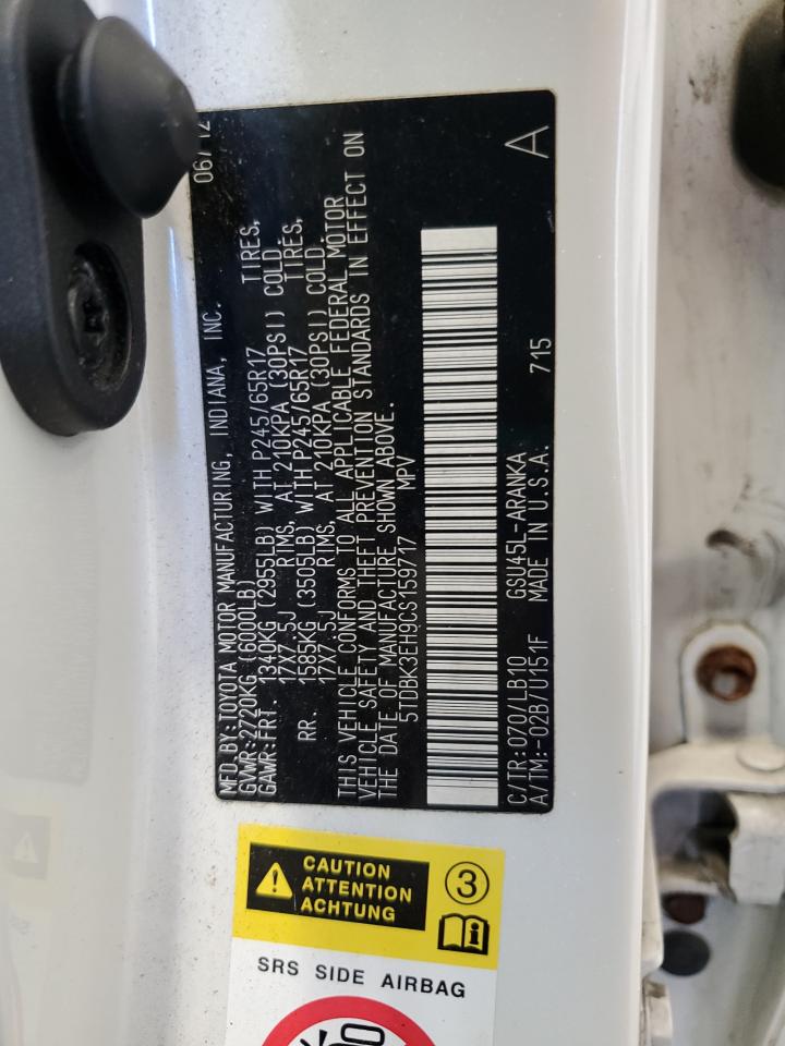 2012 Toyota Highlander Base VIN: 5TDBK3EH9CS159717 Lot: 81814825