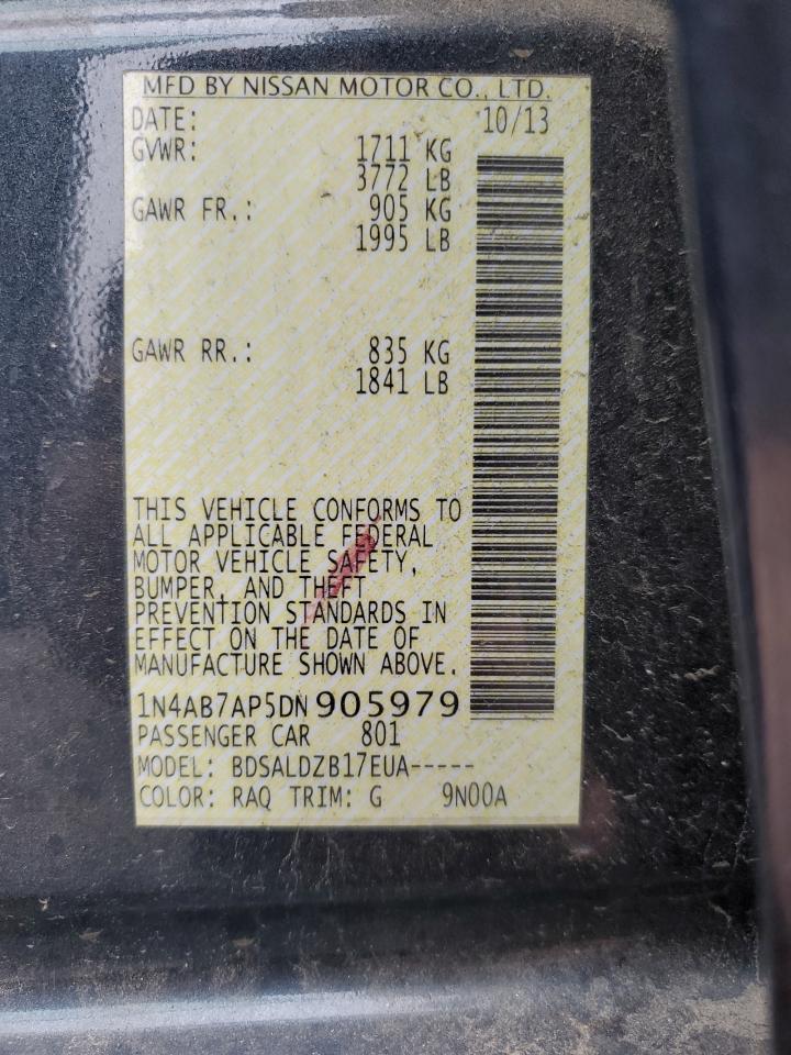 2013 Nissan Sentra S VIN: 1N4AB7AP5DN905979 Lot: 80035185